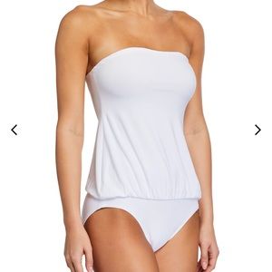 Norma Kamali Mio Strapless Babydoll One-Piece Swimsuit WHITE